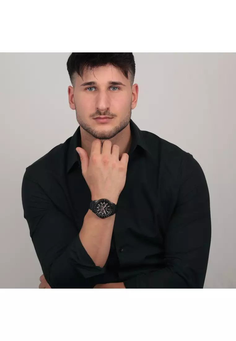 【2 Years Warranty】Trussardi T-Hawk 44mm Black Dial Men's Multifunction Quartz Watch R2453153002