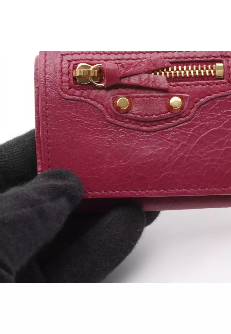 Pre-Loved BALENCIAGA classic mini wallet trifold wallet leather Pink purple