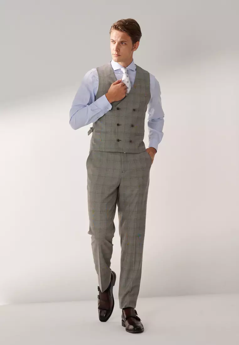 Grey Wales Check Slim Waistcoat
