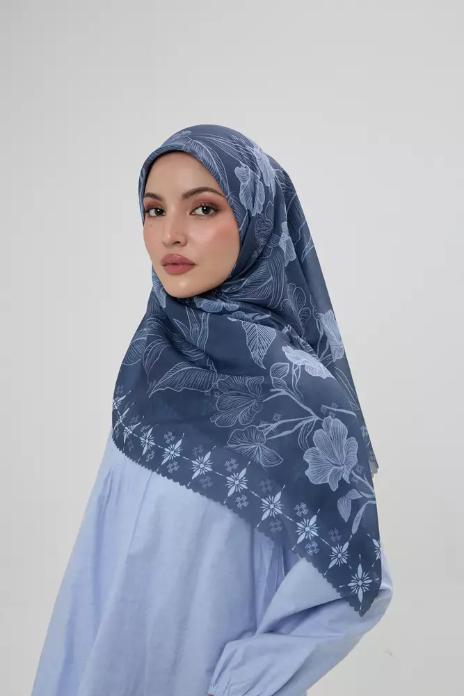 MFMW Twilight Scarf - Kerudung Segi Empat Premium Motif Bunga - River Mist