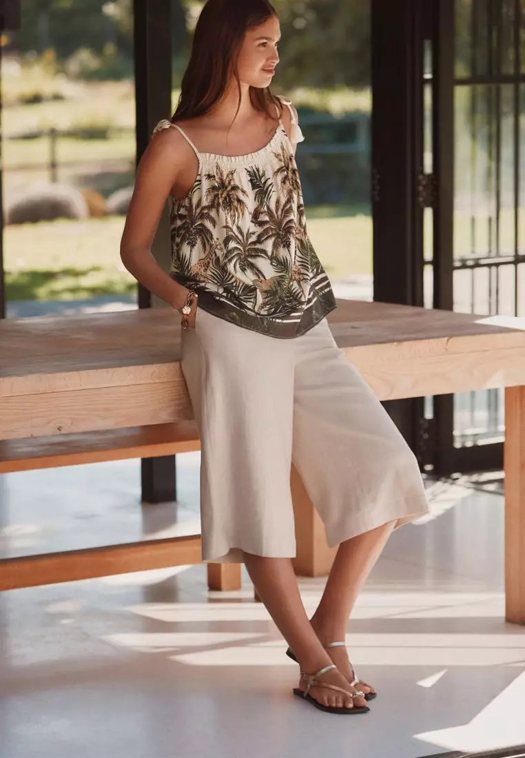 Tassel Strappy Cami With Linen