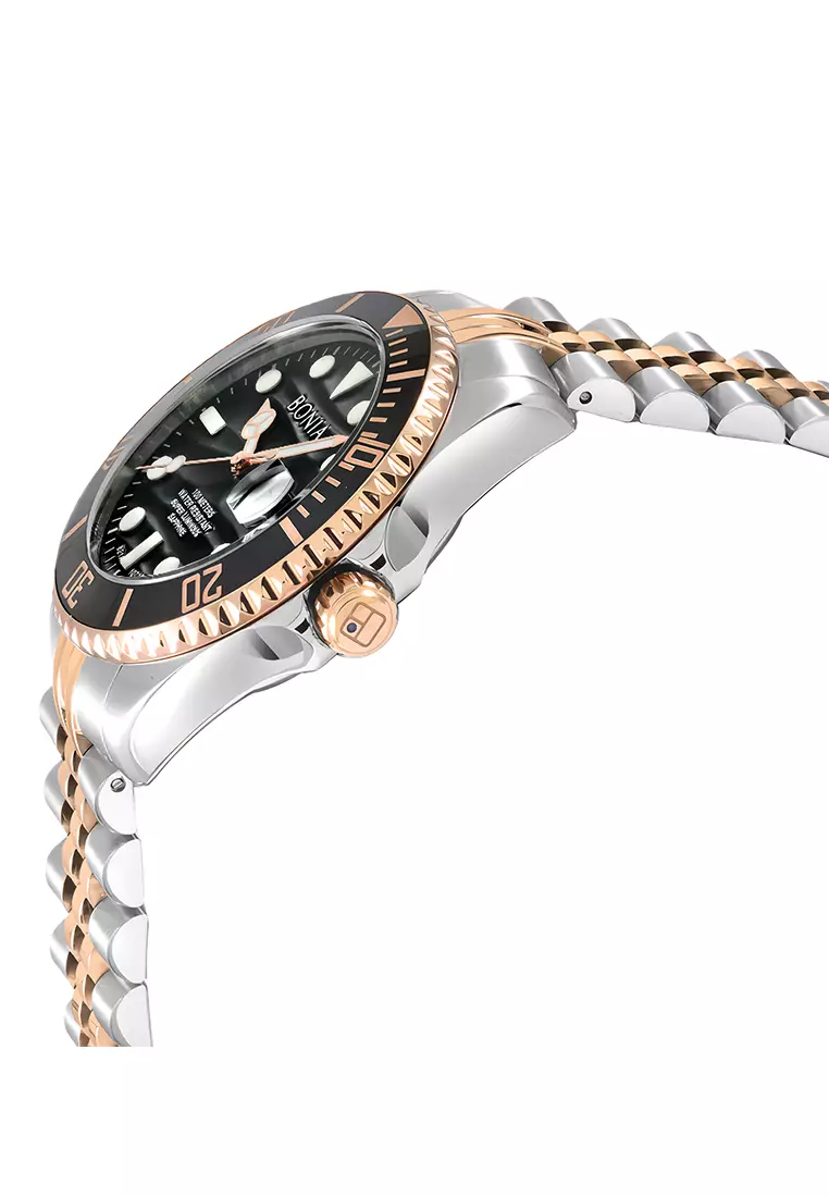 Bonia Sapphire Glass Automatic Limited Edition - Silver Rosegold - All Stainless Steel - BNB10718-1636LE