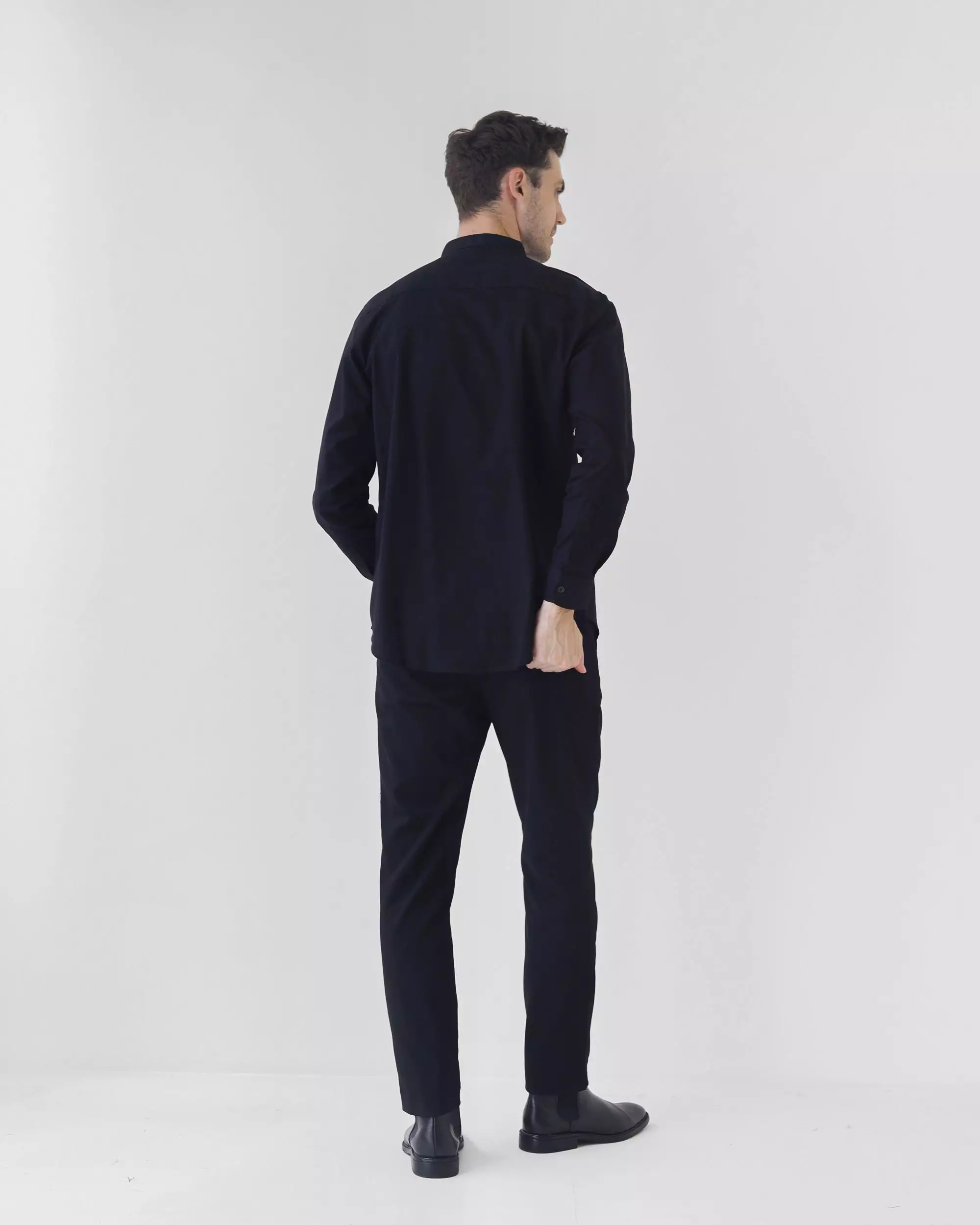 Cotton Well Oman Henley Shirt Black | Kemeja Koko Basic Lengan Panjang Hitam