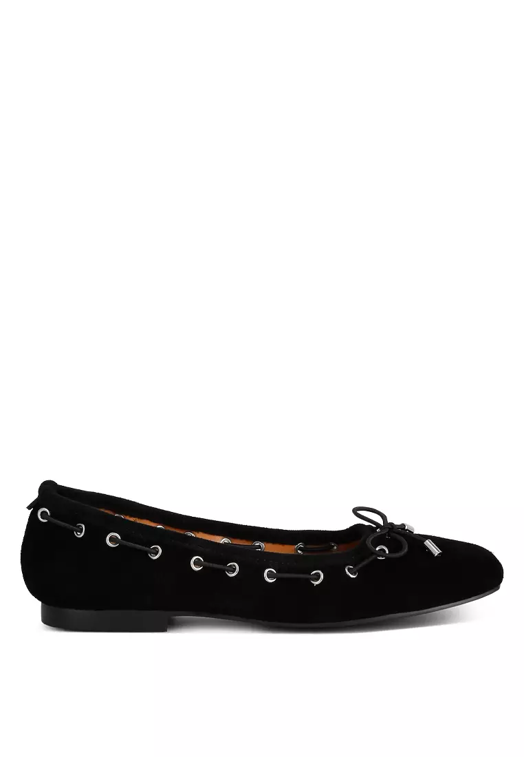 Discount on Rag & CO.  shoes - SKU: Black Micro Suede Bow Ballerinas