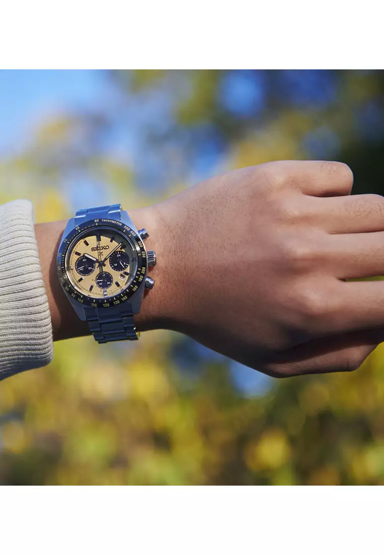 Prospex SSC817P Solar Chronograph Speedtimer Men's Watch | Beige Dial with Silver Stainless Steel Band