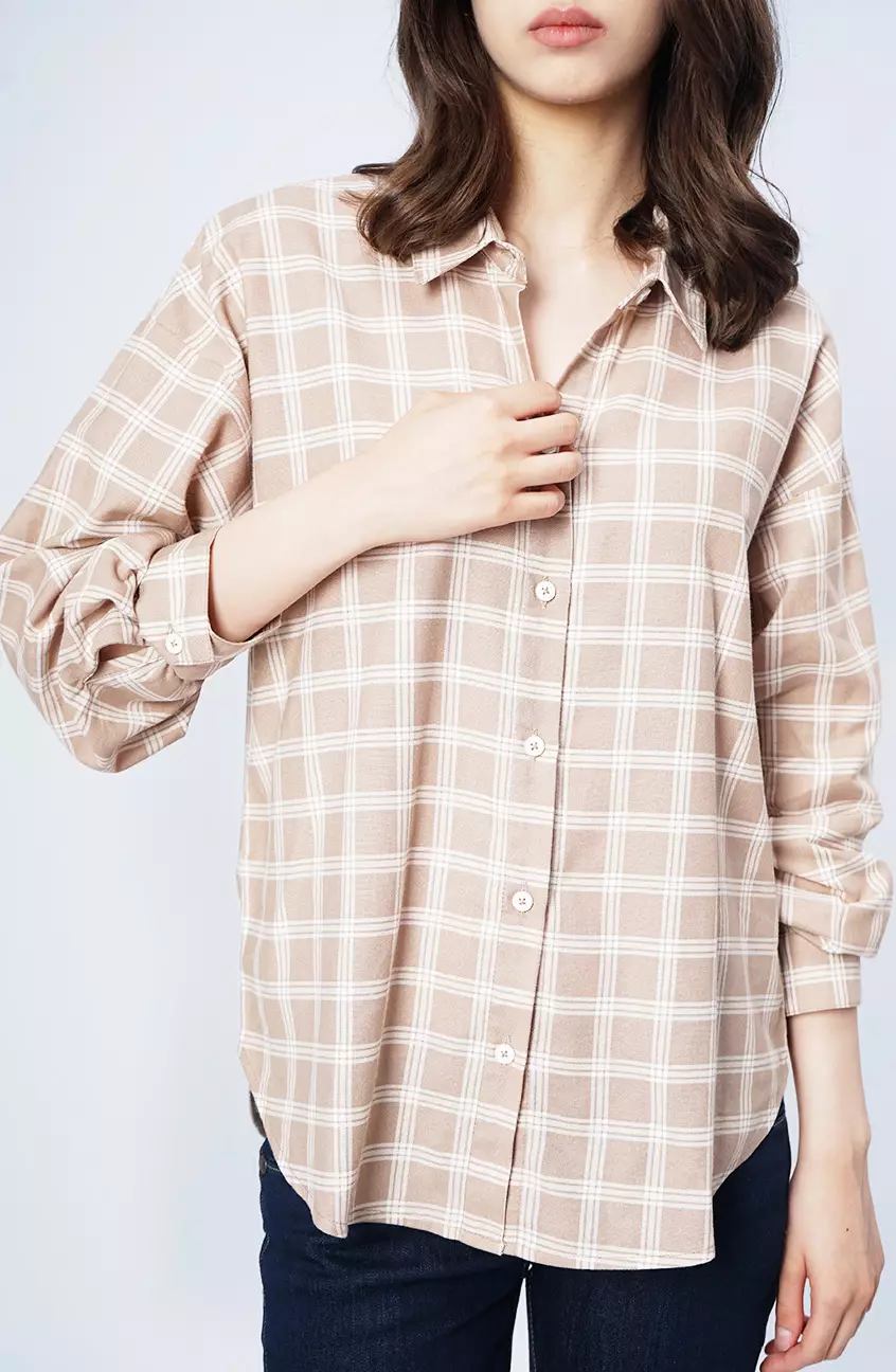 Kemeja Wanita Evie Khaki White