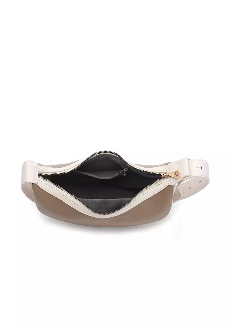 Women's Shoulder Bag / Sling Bag / Crossbody Bag - Taupe / White