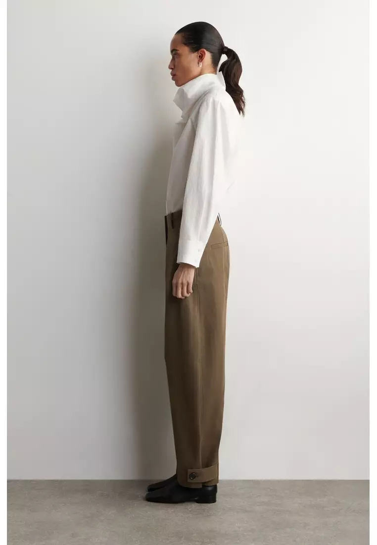 BARREL-LEG COTTON UTILITY TROUSERS