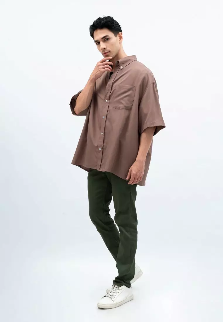 Houseofcuff Kemeja Oversize Jumbo Lengan Pendek Pria Unisex Brown