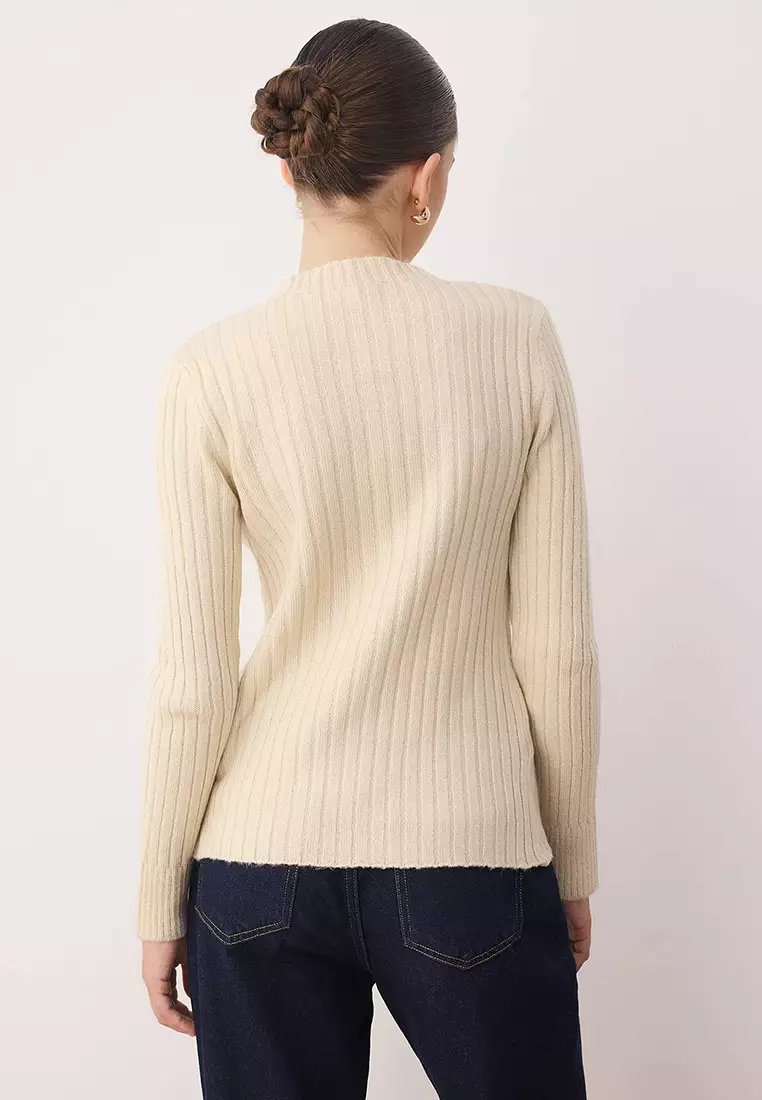 Stone Button Detailed Soft Textured Slit Detailed Knitwear Cardigan