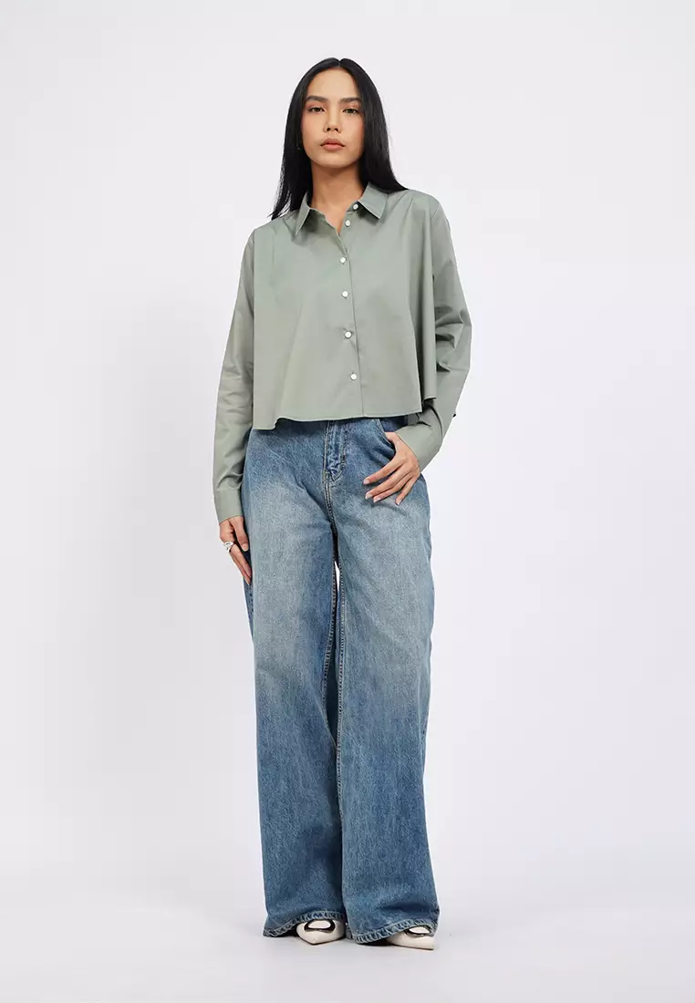 Long Sleeve Crop Flare Shirt