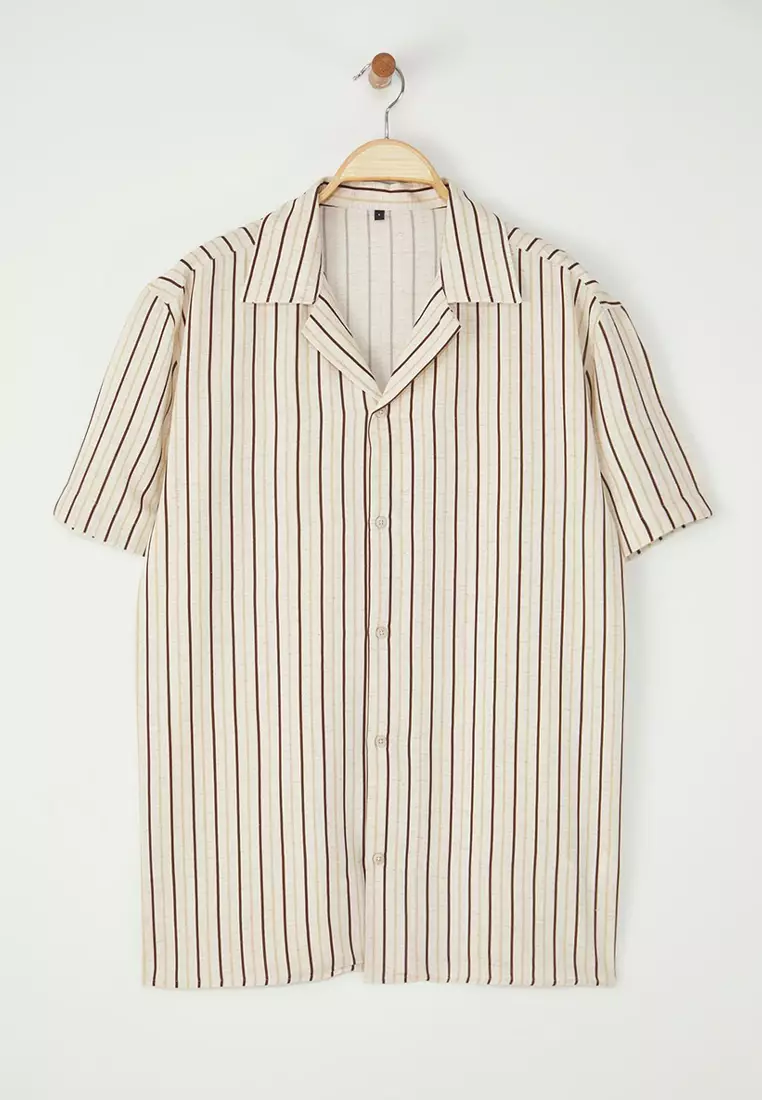 Ecru Oversize Fit Linen Blend Loose Fit Shirt TMNSS25GO00060