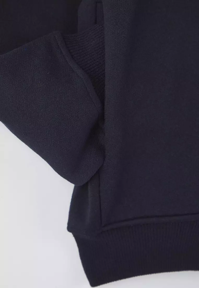 Navy Blue Oversize/Wide Cut Zippered Warm Hooded Sweatshirt-Cardigan