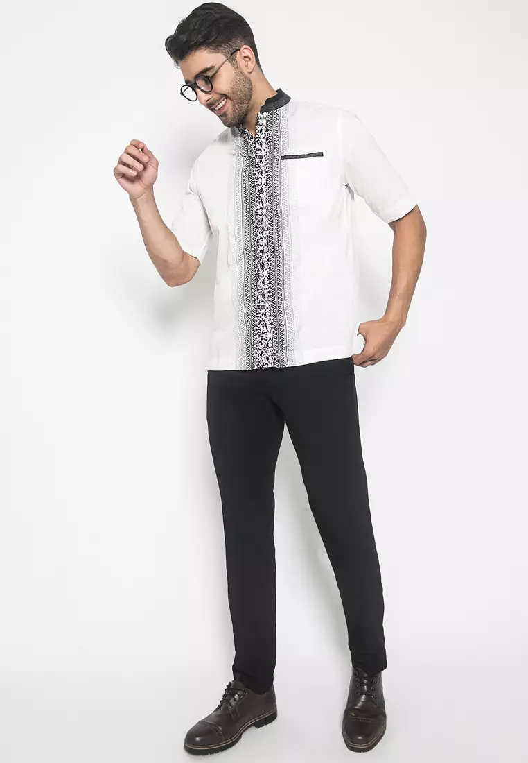 LGS - Kemeja Koko Pria - Lengan Pendek - Motif Digital Print Tengah - Putih - CSH.292.S1026K.322.C
