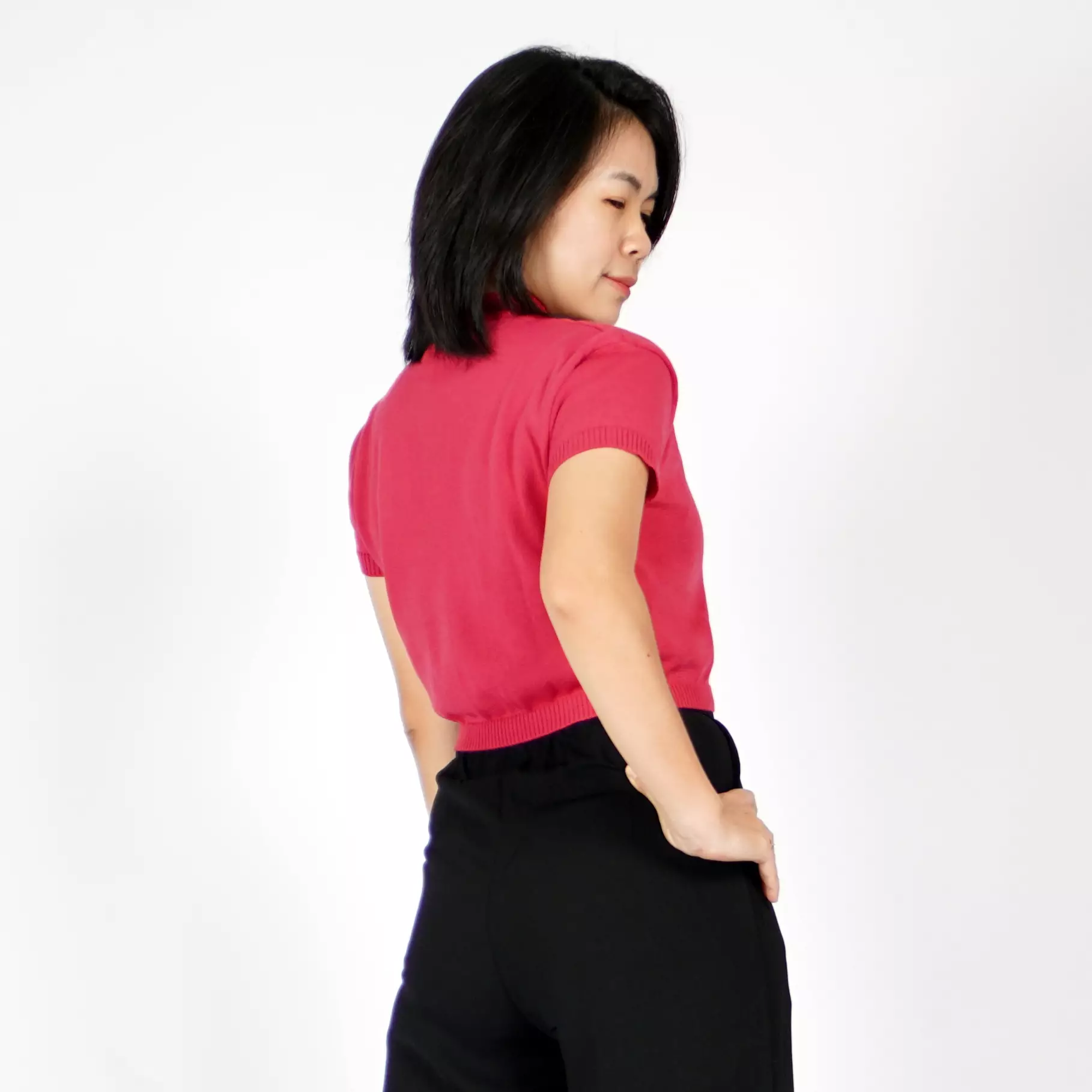  IVONE KNIT CROP TOP Wanita Crop Tee CropTop Top Knit Korean - Fuchsia