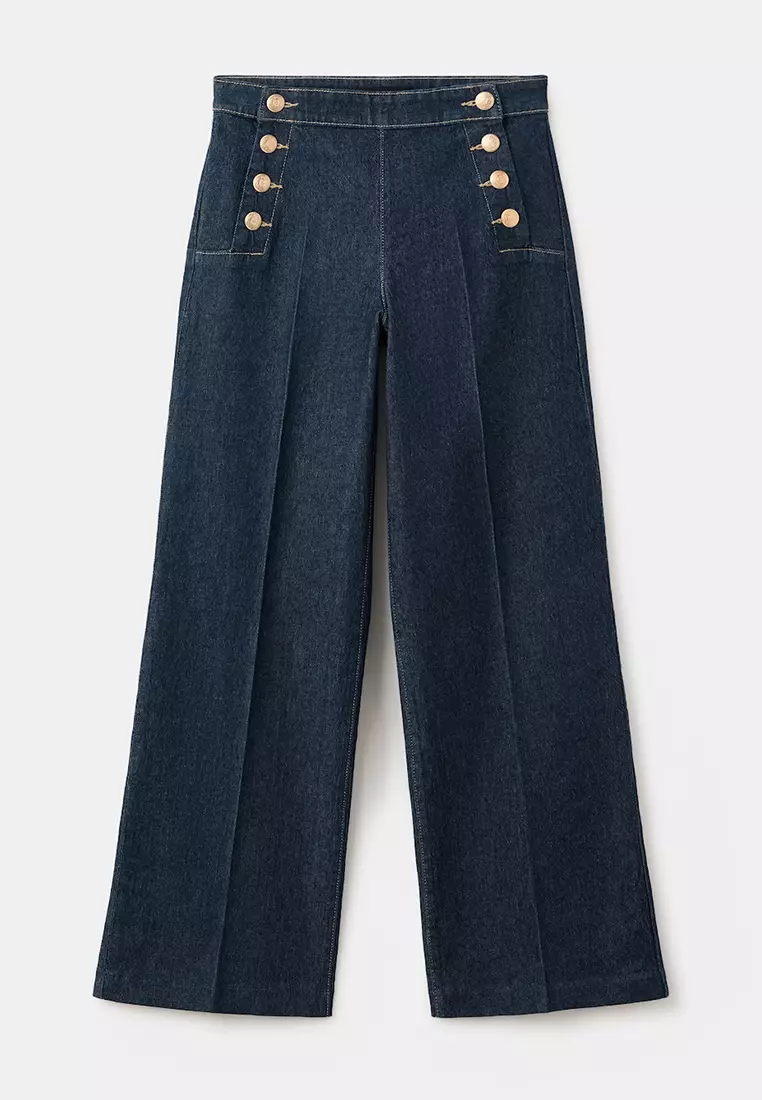 Wide-Leg Jeans With Side Buttons