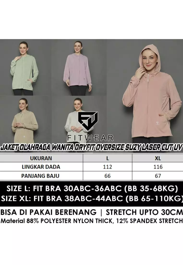 Fitwear - Jaket Olahraga Wanita DRYFIT OVERSIZE SUZY LASER CUT ANTI UV - DUSTY GREEN