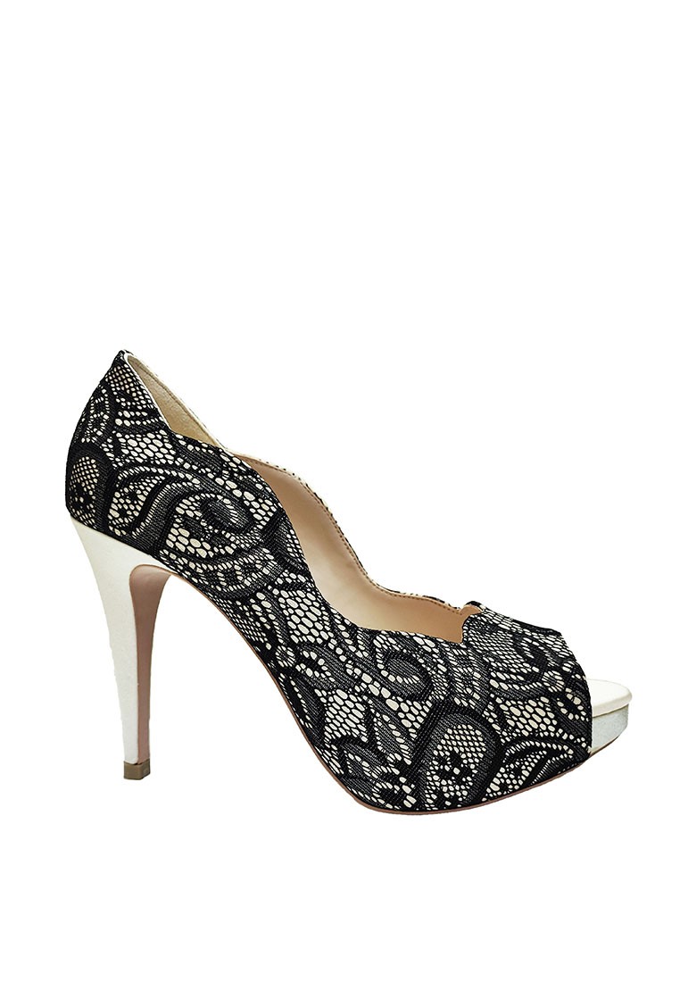 Cicely Off White Heel with Black Lace