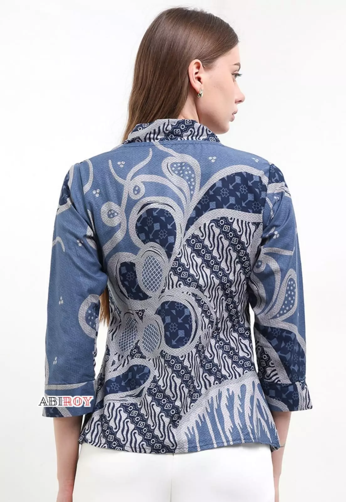 Blouse Batik Andaru Navy Premium Slimfit Elegant NLN