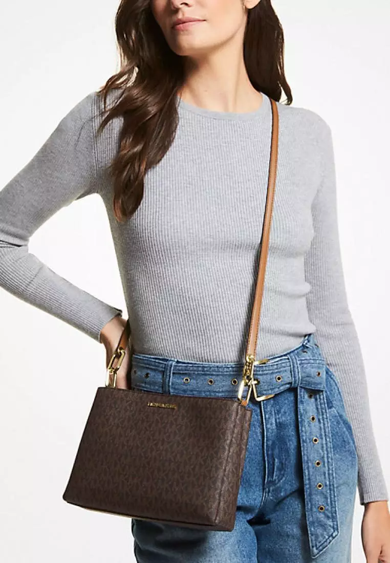 Michael Kors Trisha Medium Logo Crossbody Bag Brown