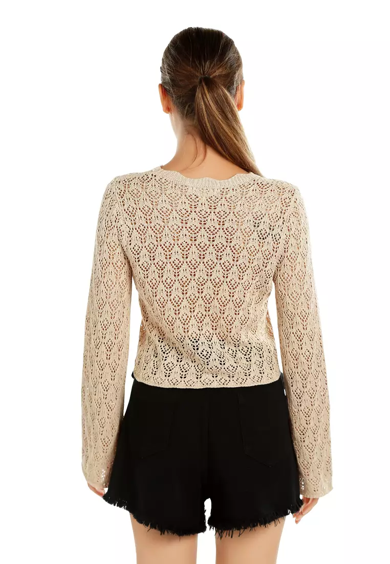 Short Crew Neck Sweater Top in Natural