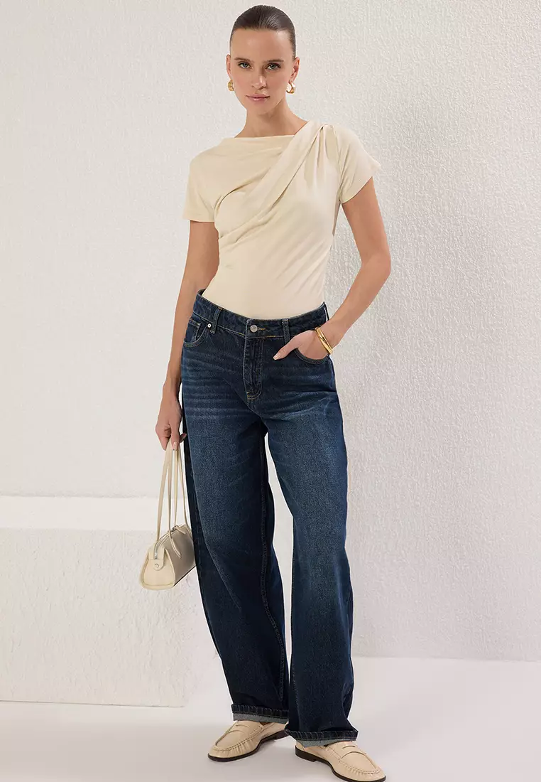 Stone Drape Detailed Fitted Knitted Blouse TWOSS25BZ00278