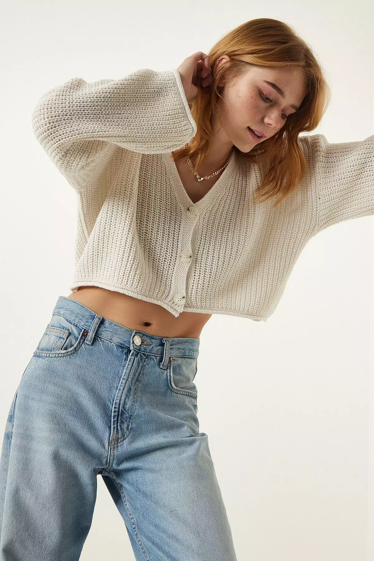 V-Neck Crop Knitwear Cardigan