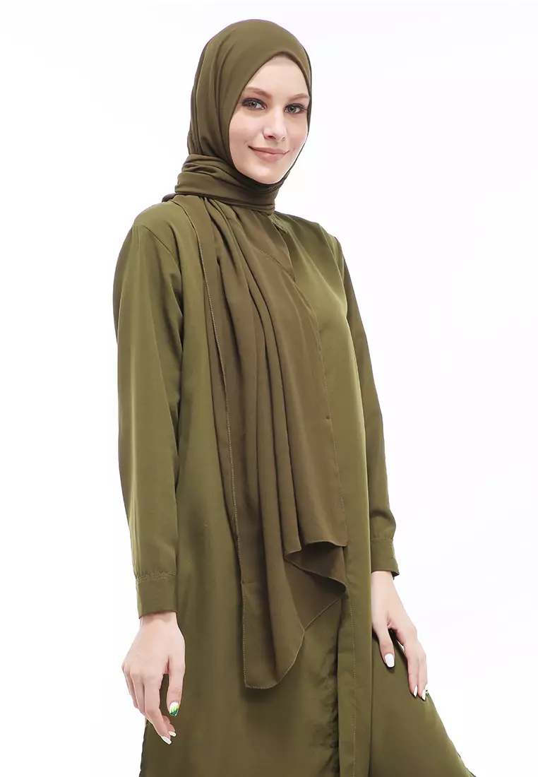 Sakilah Hijab Pashmina Ceruty Baby Doll Wanita Polos Relaxed Fit - Army
