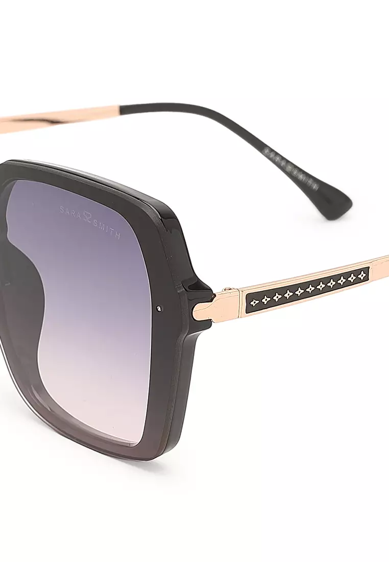 Unisex Fashion Sunglasses - Glossy Black / Grey-Light Pink