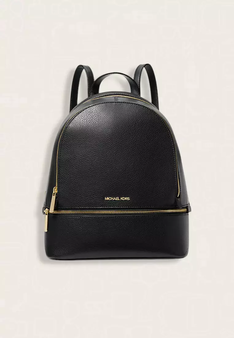 Michael Kors Rhea Medium Pebbled Leather Backpack Black