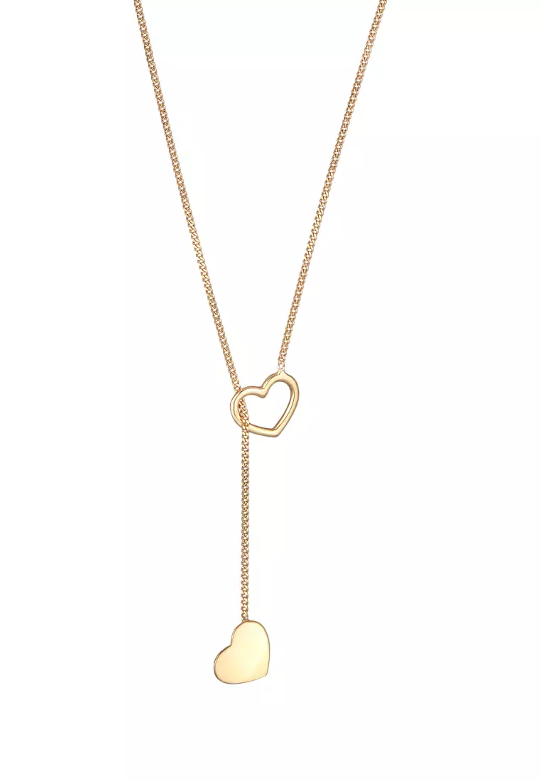 Kalung Perhiasan Perak 925 Wanita Y-Chain Heart Pendant Love Gold Plated
