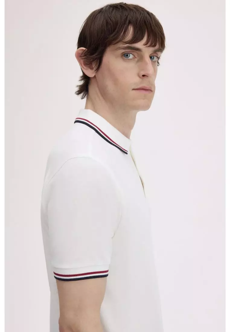 Fred Perry M3600 Twin Tipped Fred Perry Shirt (Snow White / Burnt Red / Navy)