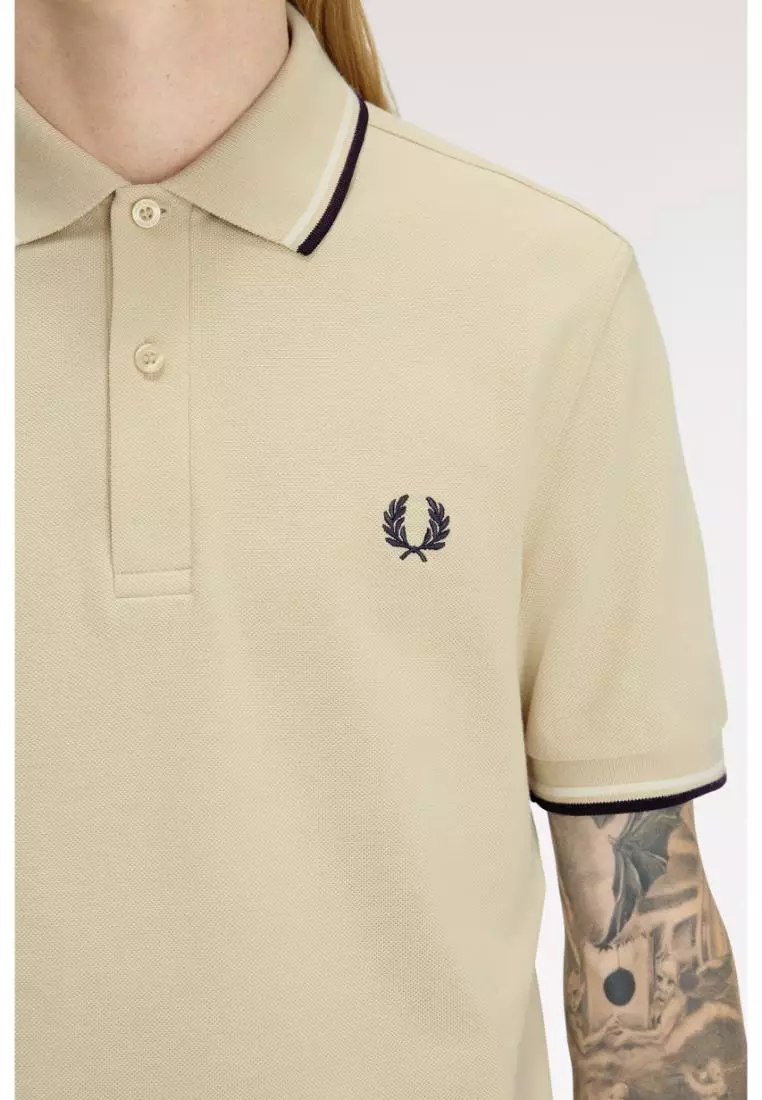 Fred Perry M3600 Twin Tipped Fred Perry Shirt (Oatmeal / Snow White / Anchor Grey)