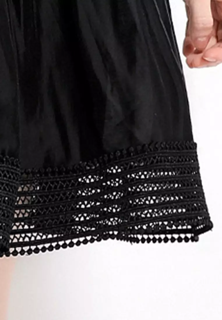 Lace Stitching Stand Collar Waist One-Piece Dress A22050707