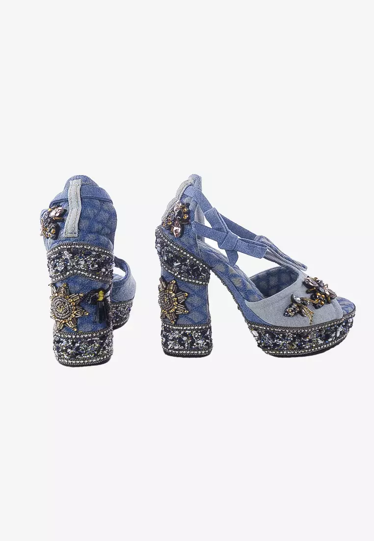 Denim online platform heels