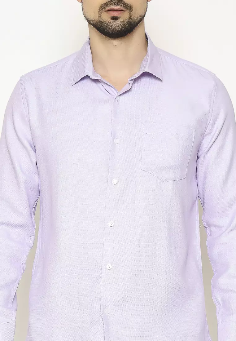 MAGINOT Kemeja Pria Basic Texture Panjang LIGHT PURPLE