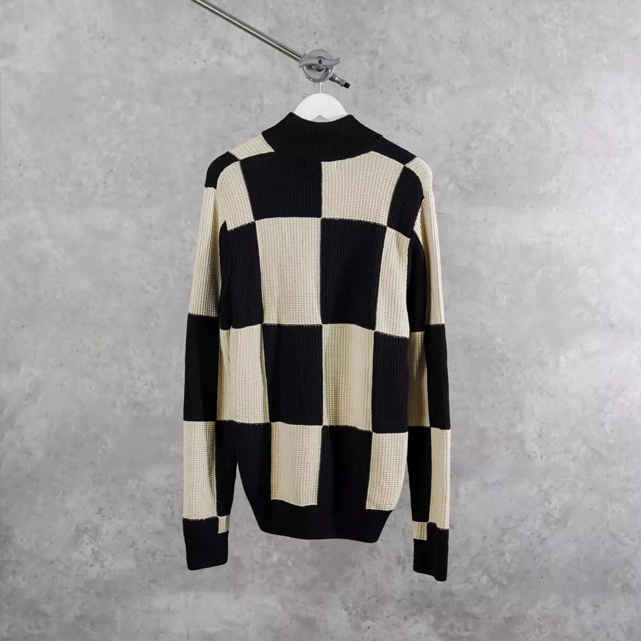 Cardigan FRED PERRY CHECK PATTERN CREAM BLACK ZIP KNIT CARDIGAN 100% ORIGINAL