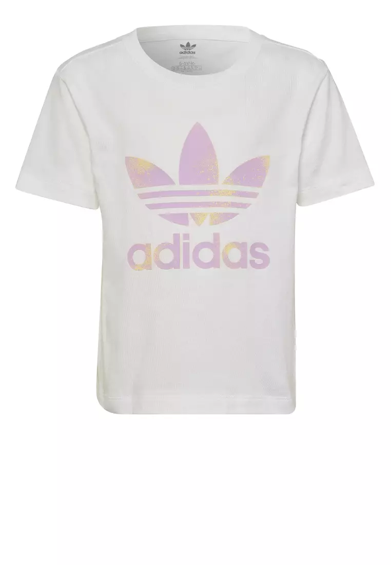 White adidas shirt best sale with pink logo