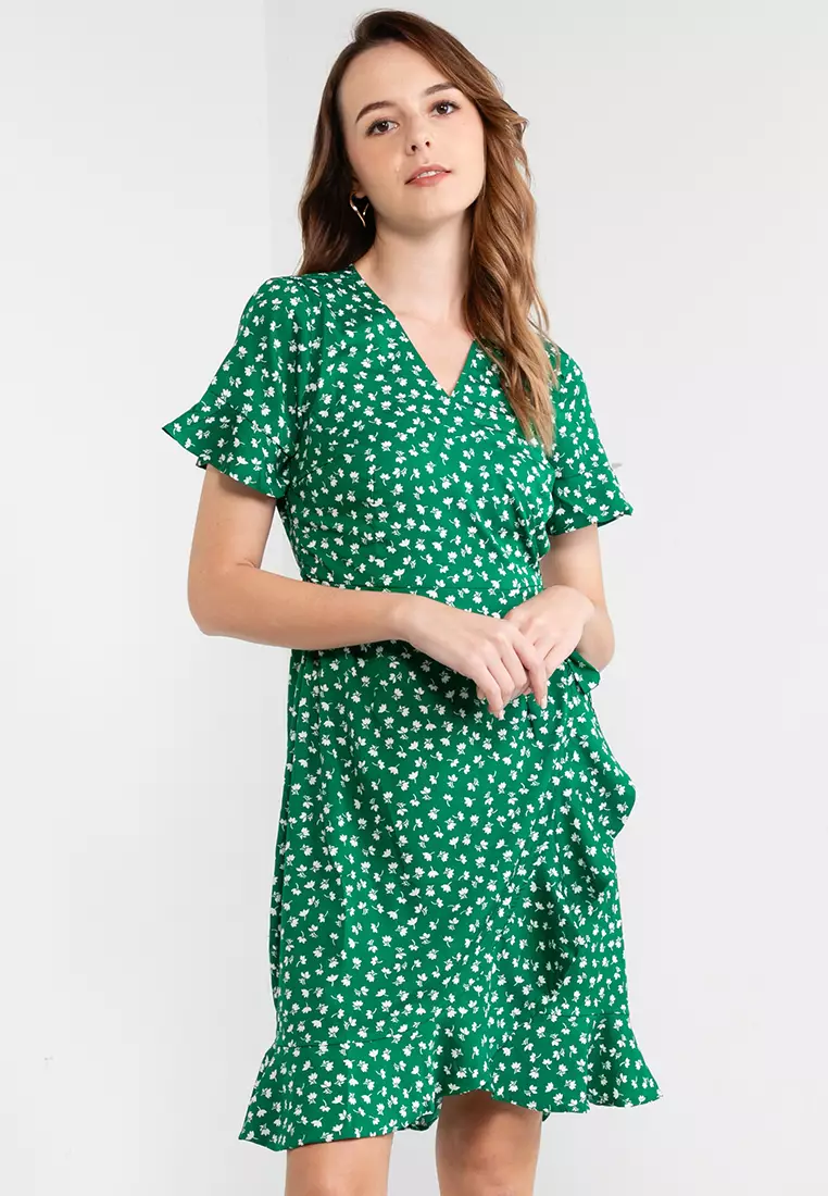Kalinga Ashok Rotita Swim Dresses Short Sleeve Green Wrap Dress
