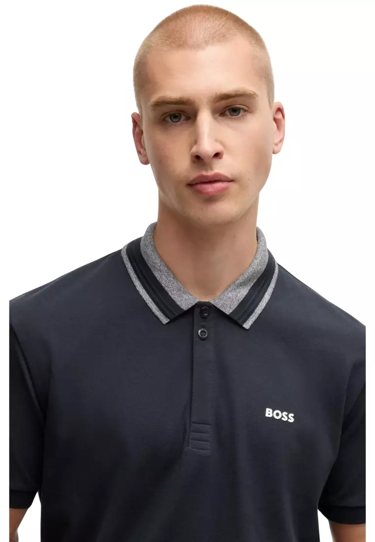 Boss Stretch-cotton polo shirt with logo detail