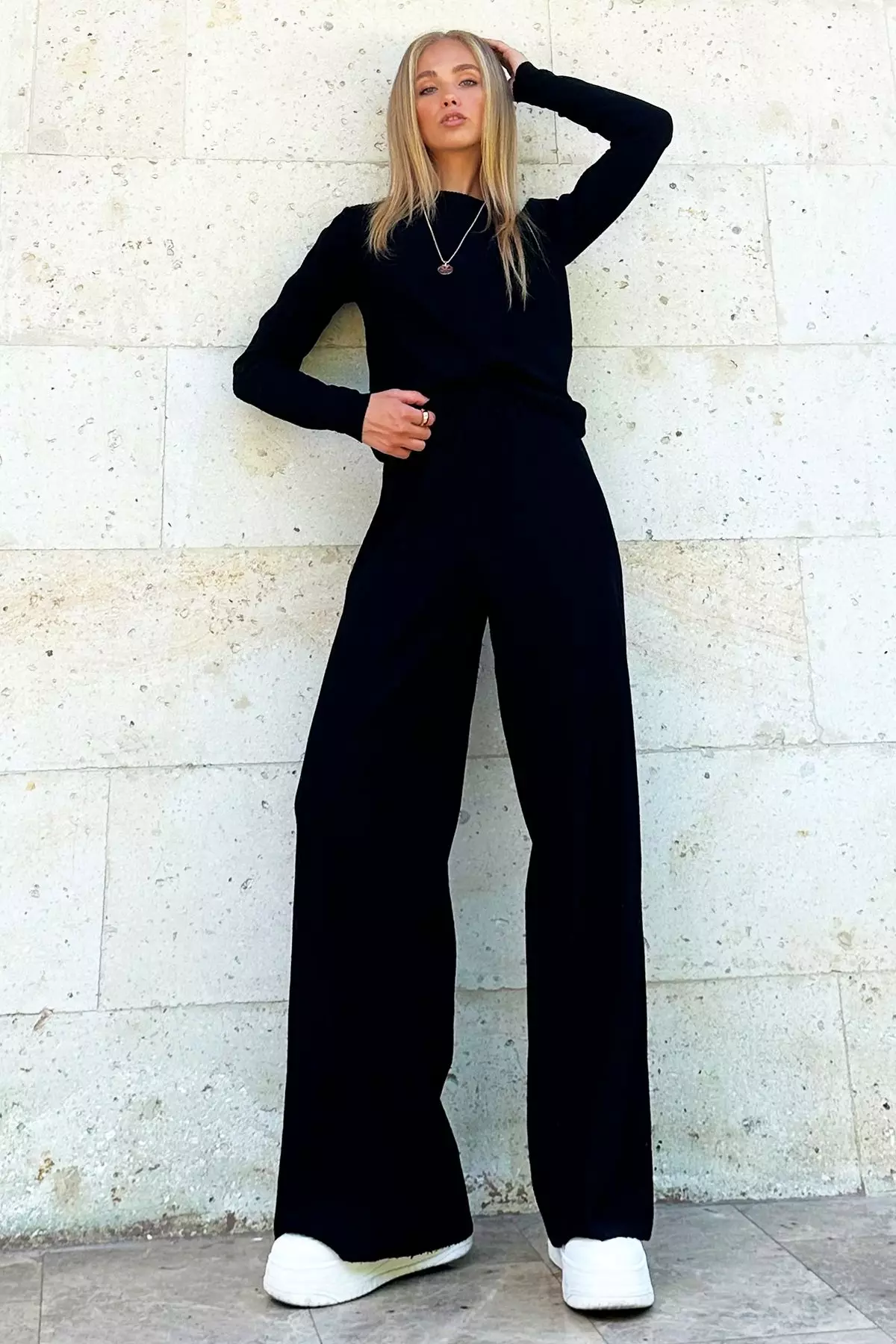 Knitted Blouse and Palazzo Pants Set