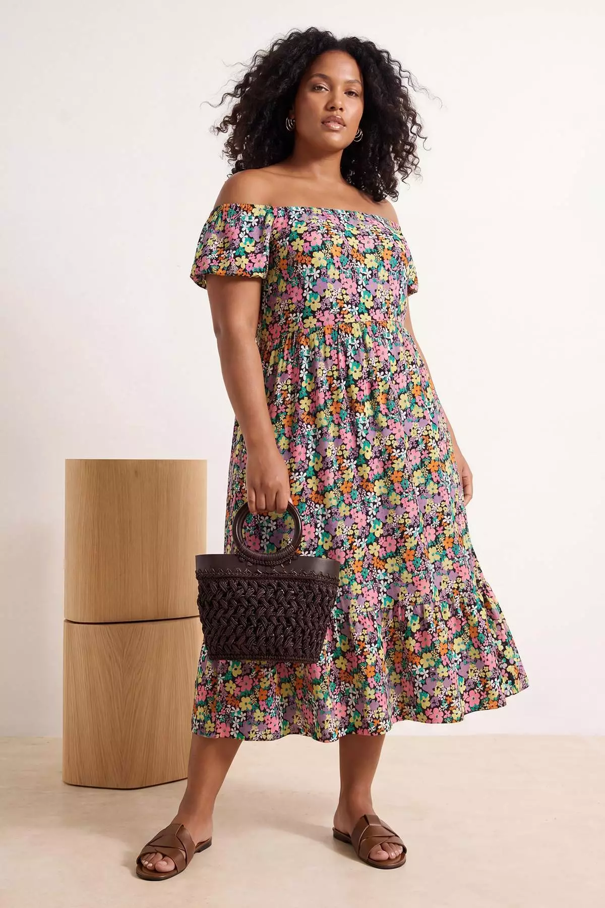Trendyol Multi Color Floral Pattern A-Line Maxi Length Knitted