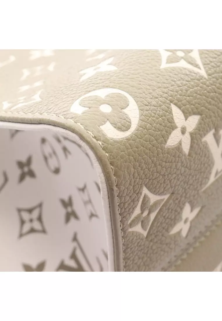 Pre-Loved Louis Vuitton On-the-go MM monogram Amplant Handbag tote bag leather Khaki green ivory 2WAY