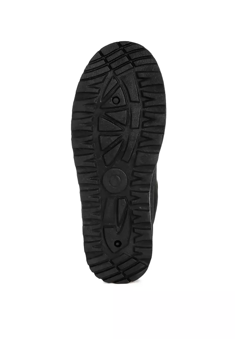 Sepatu Slip-On Klasik Platform Bulu dengan Tali Gesper dalam Warna Hitam