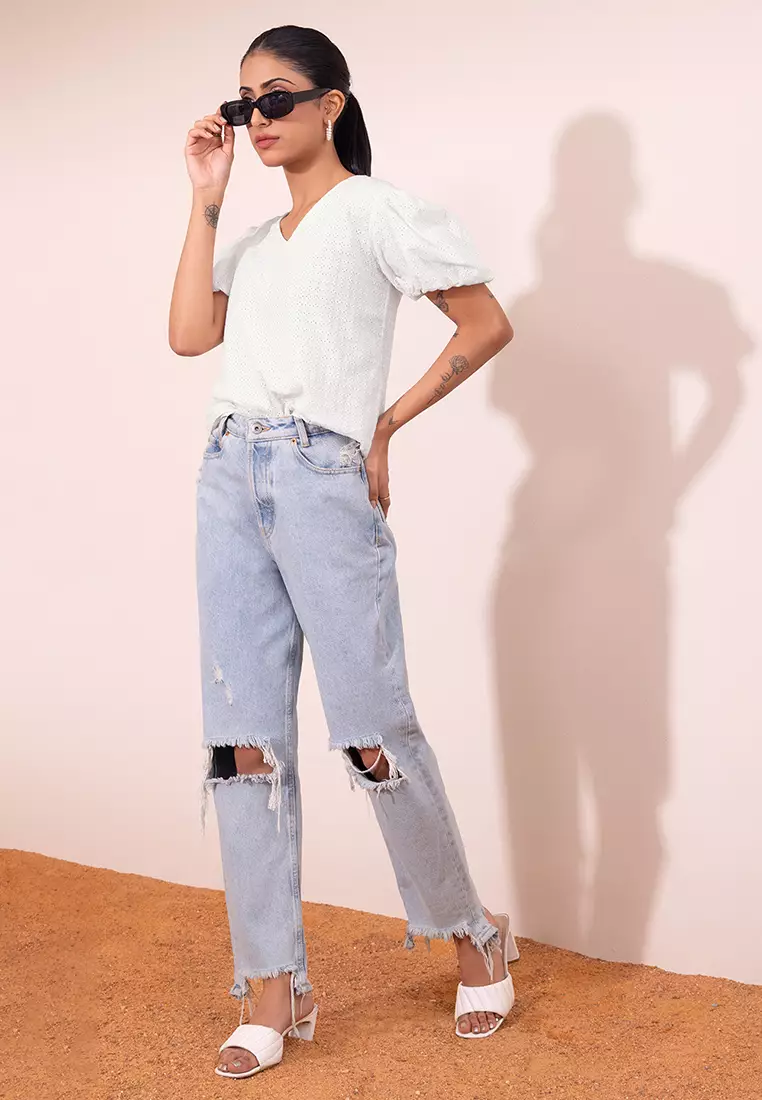 White Schiffli Top