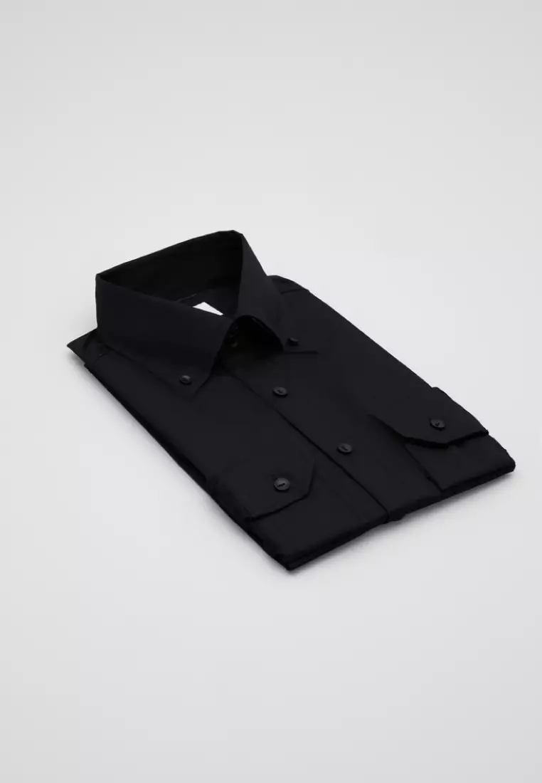 黑色素面標準版長袖襯衫