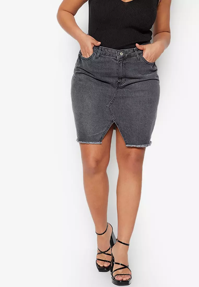 Plus size high waisted skirt clearance grey