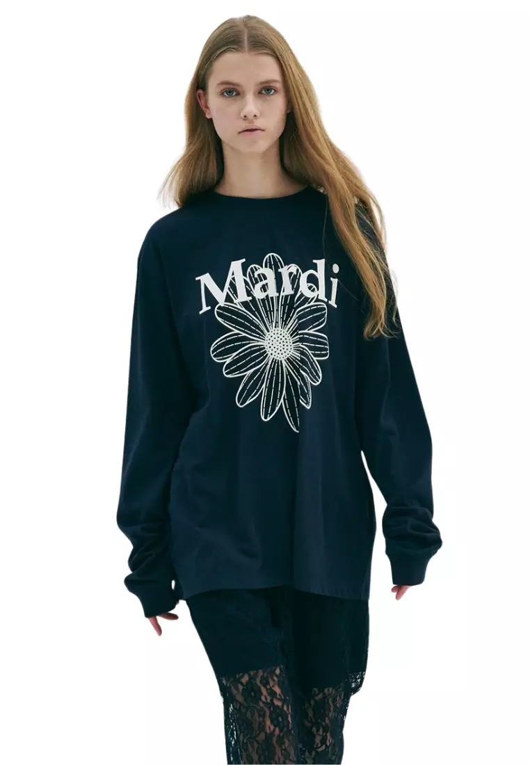 Unisex Tshirt Long Sleeve Flowermardi - Navy Ivory