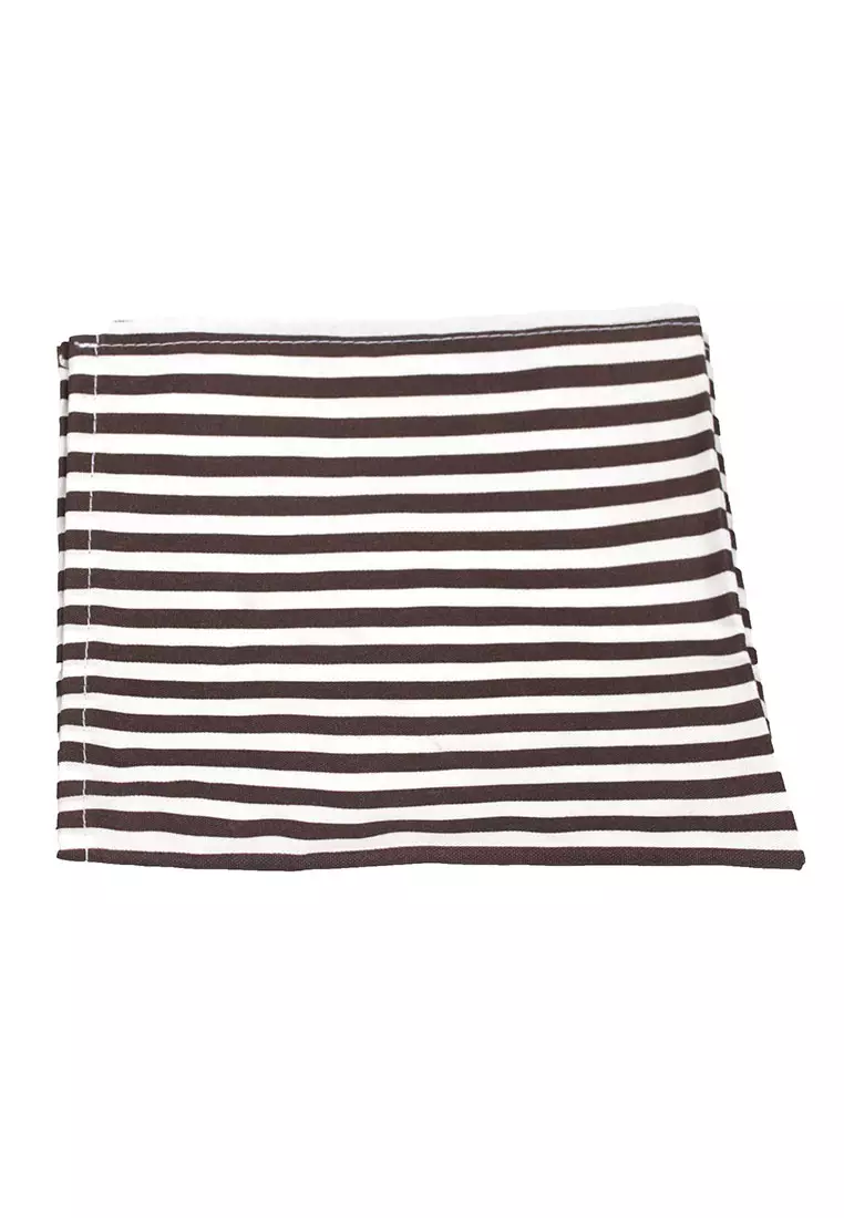 Houseofcuff Dasi Kupu Bowtie Pocket Square Saputangan Coklat Salur A33