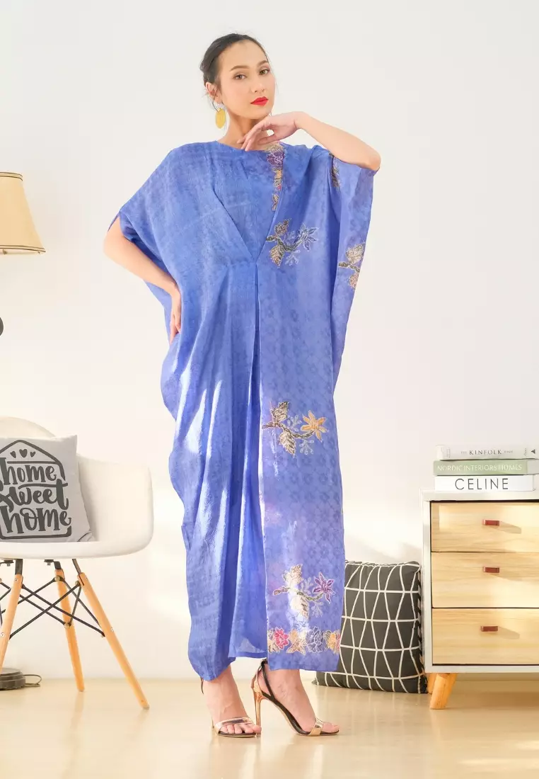 RINJANIE BATIK - Kaftan Batik Wanita - Kaftan Syariah - Biru - OOTD Lebaran - Batik Encim Peranakan Premium
